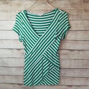 Pleione Layered Green & White Striped Top